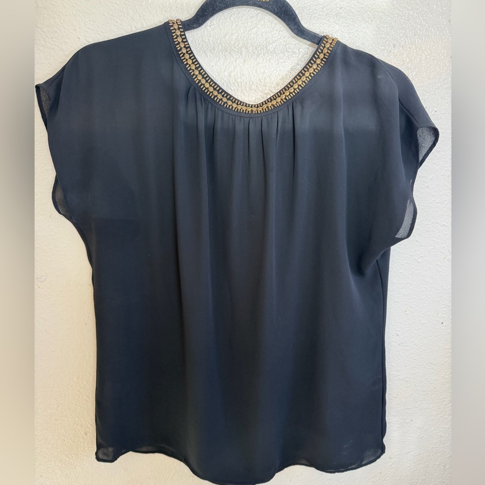 LOFT Black Blouse with Gold Trim